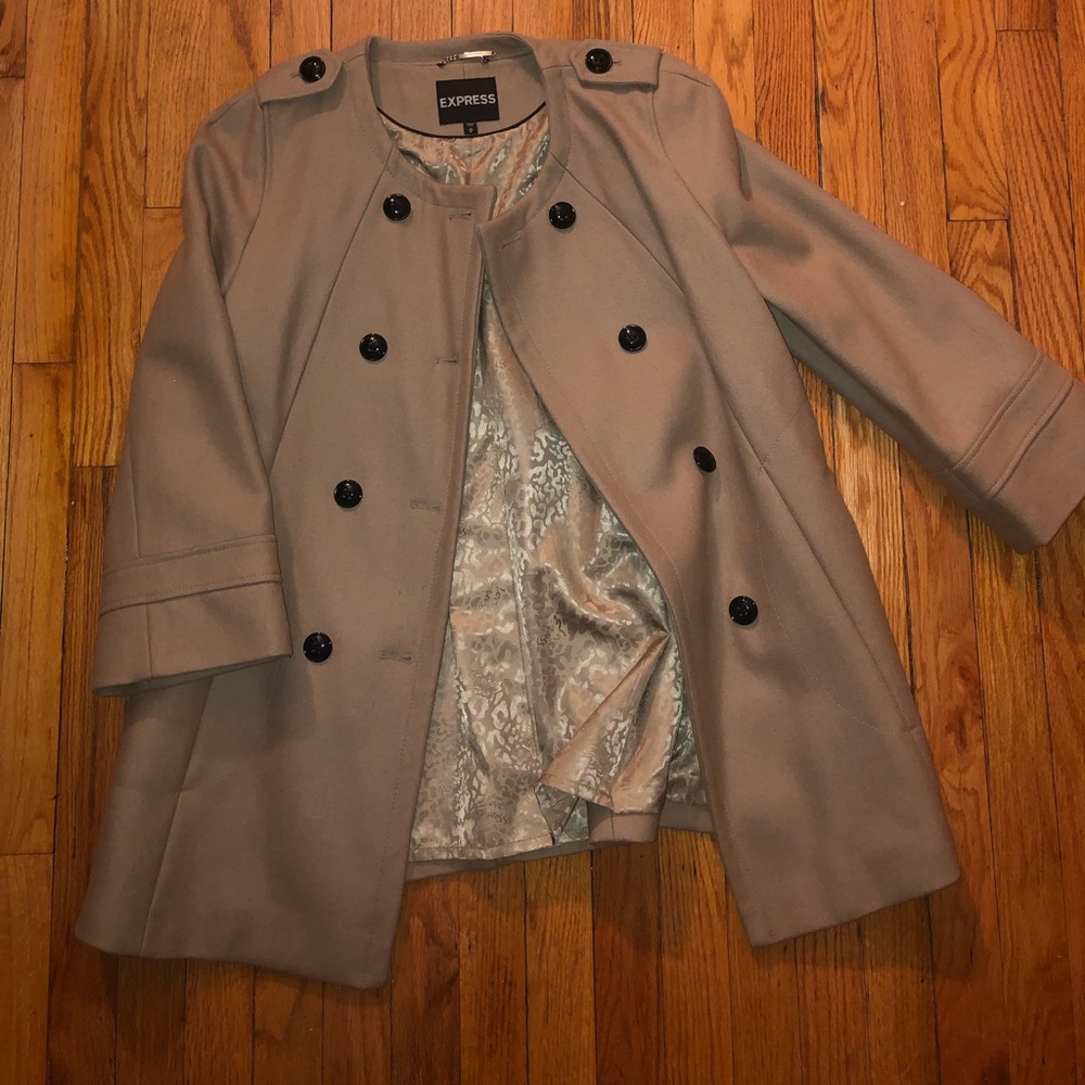 (Express) Collarless Wool Trench Coat